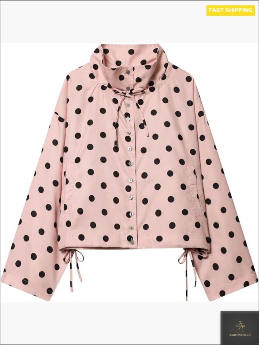 Polka Dot Button Down Cropped Jacket Stand Collar Long Sleeve Shacket Trendy